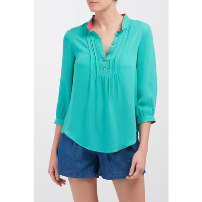 DELPHINE TOP | TURQUOISE SILK GEORGETTE