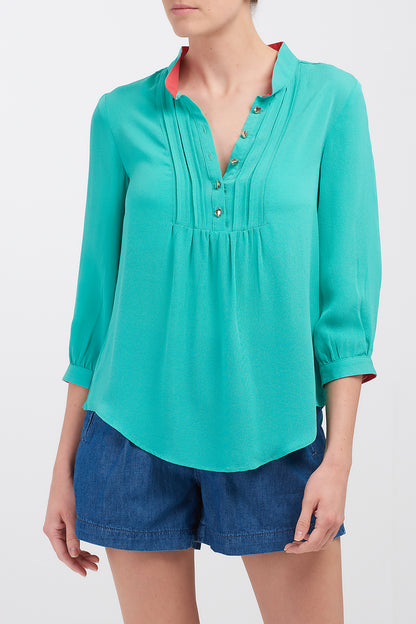 DELPHINE TOP | TURQUOISE SILK GEORGETTE