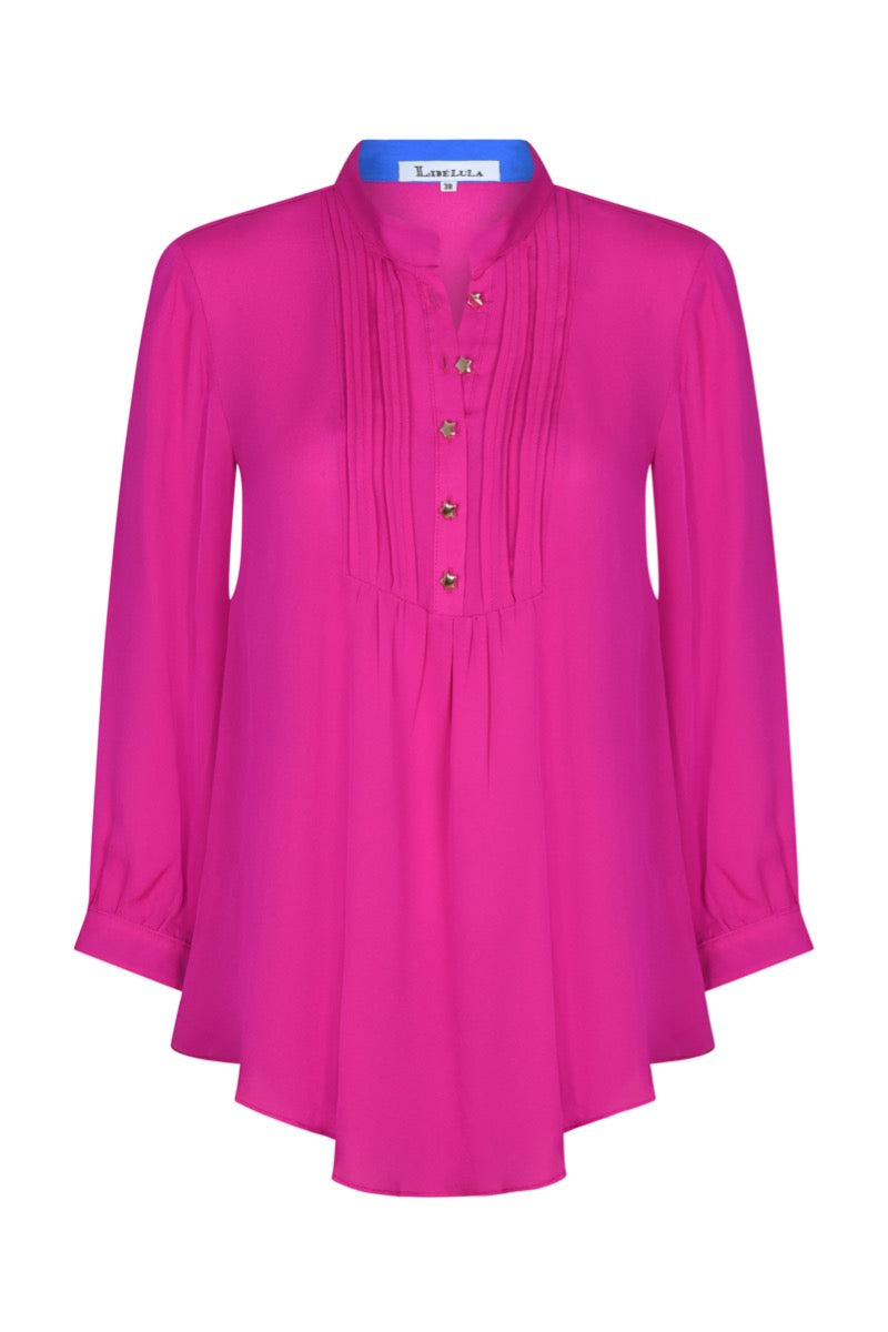 DELPHINE TOP | DEEP PINK SILK GEORGETTE