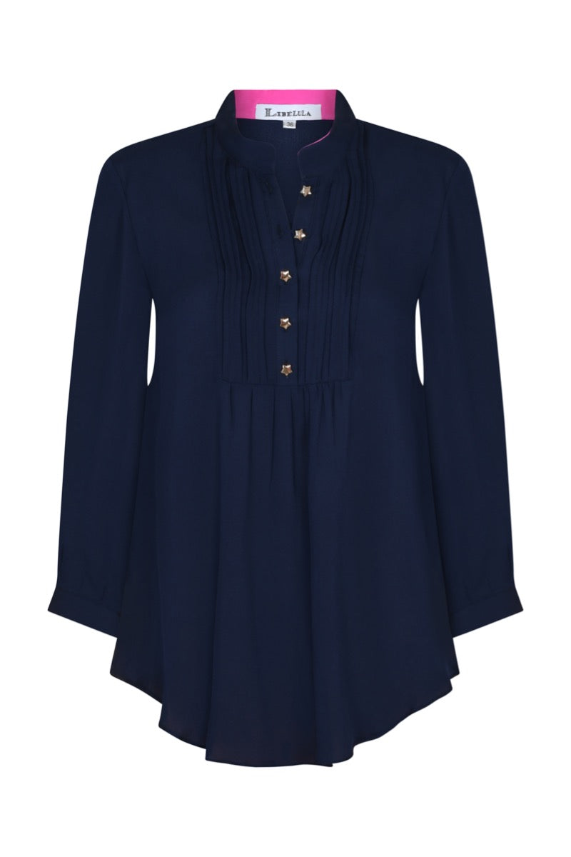 DELPHINE TOP | NAVY SILK GEORGETTE