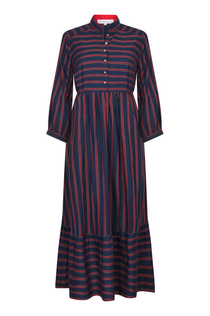 LONGER ANASTASIA DRESS | EMBROIDERED STRIPED COTTON