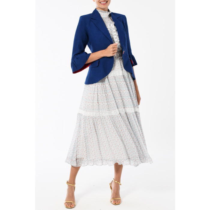 FRILL SLEEVE JACKET | BLUE LINEN