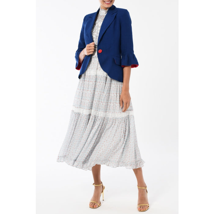 FRILL SLEEVE JACKET | BLUE LINEN