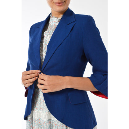 FRILL SLEEVE JACKET | BLUE LINEN