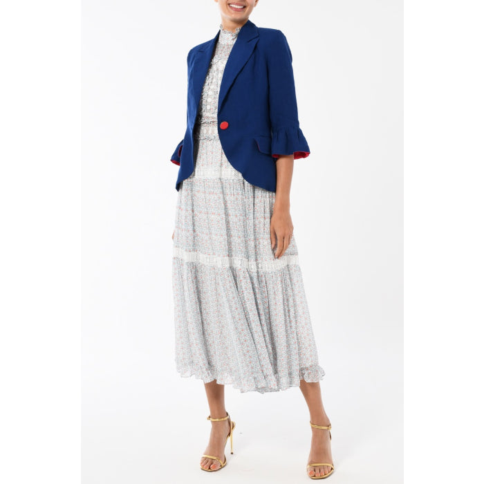 FRILL SLEEVE JACKET | BLUE LINEN
