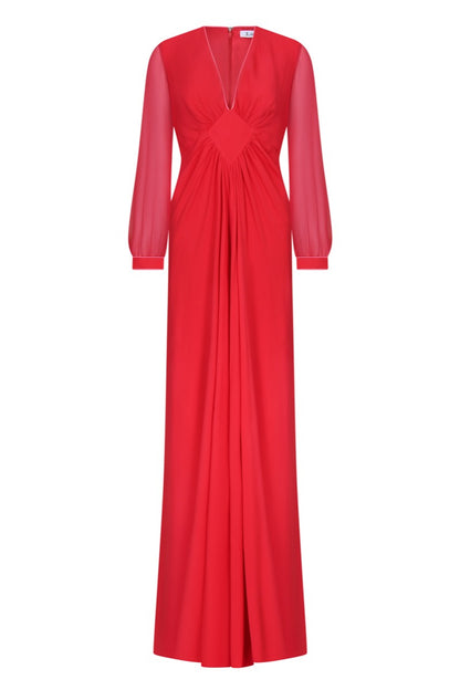 LONG JESSIE DRESS | RED SILK GEORGETTE
