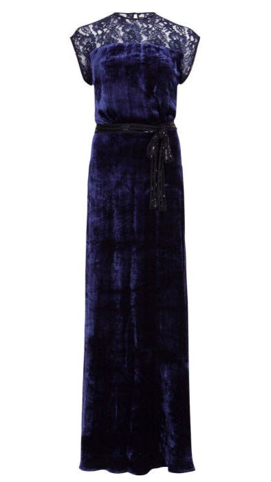 LONG TATTI DRESS | NAVY LACE AND VELVET