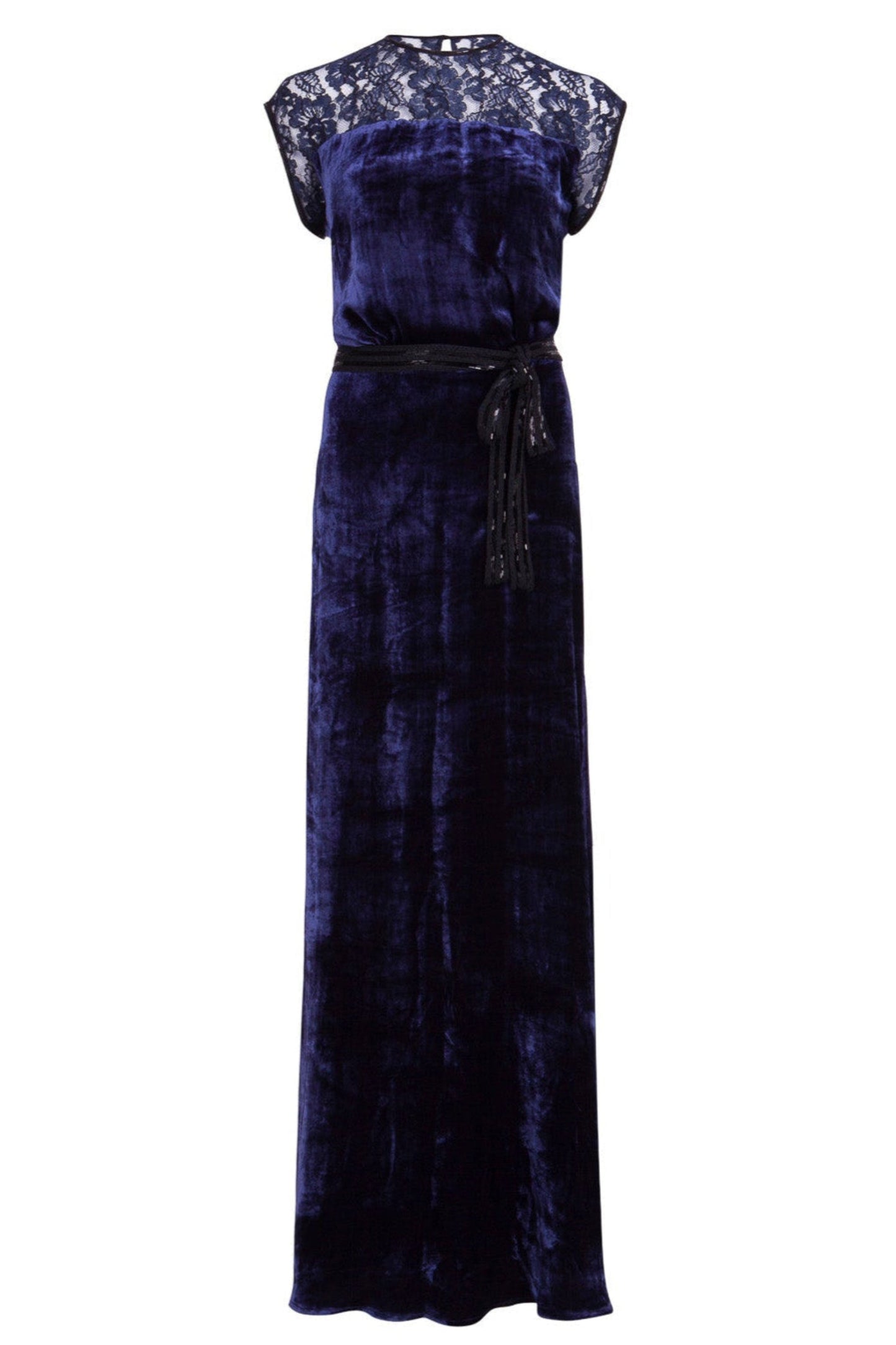 LONG TATTI DRESS | NAVY LACE AND VELVET