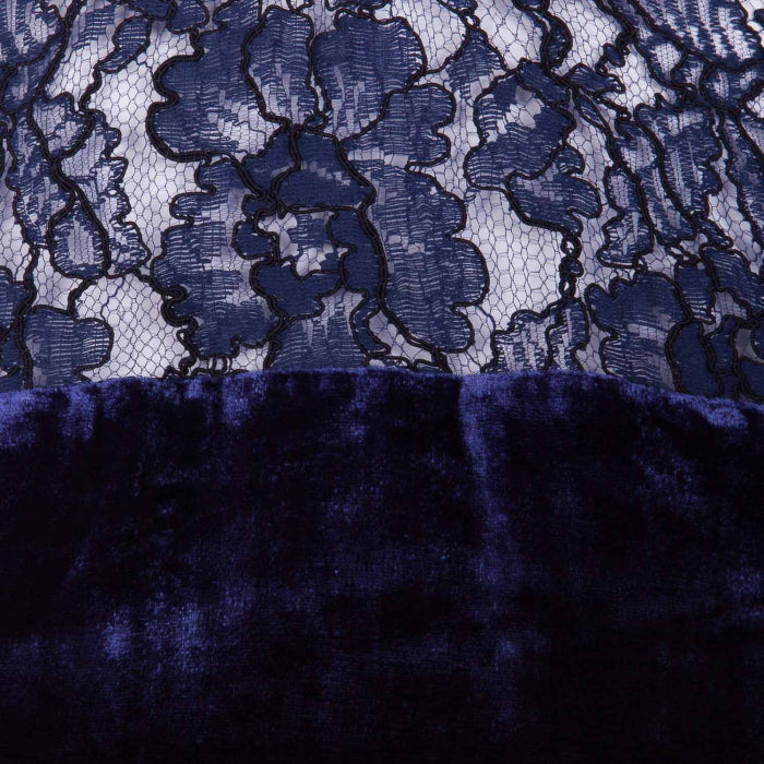 LONG TATTI DRESS | NAVY LACE AND VELVET