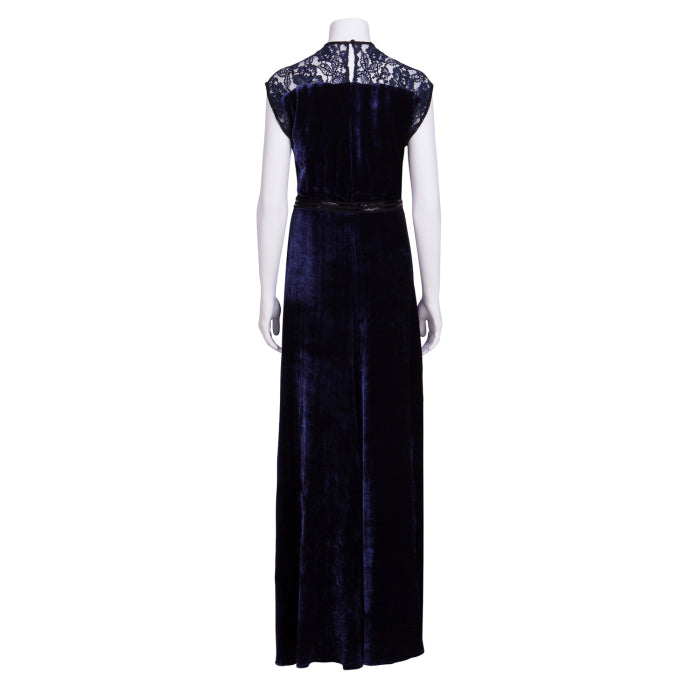 LONG TATTI DRESS | NAVY LACE AND VELVET