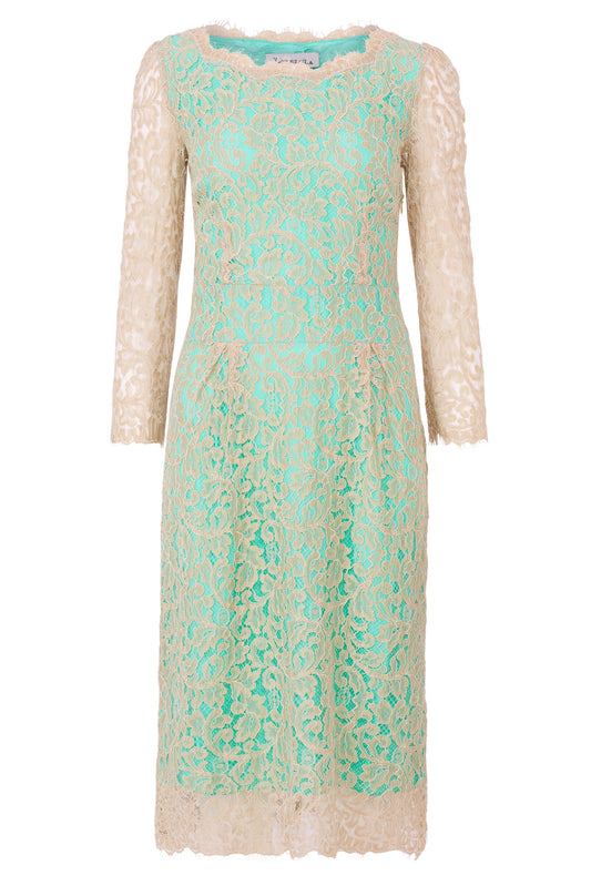 LONGER FLORENCE DRESS | BEIGE LACE