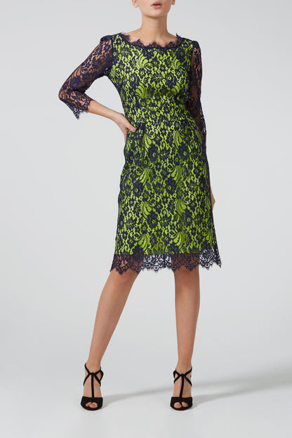 LONGER FLORENCE DRESS | NAVY/YELLOW LACE