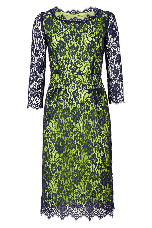 LONGER FLORENCE DRESS | NAVY/YELLOW LACE