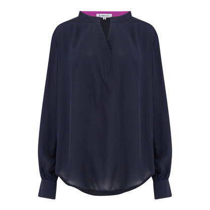 SILKY TOP | NAVY SILK GEORGETTE