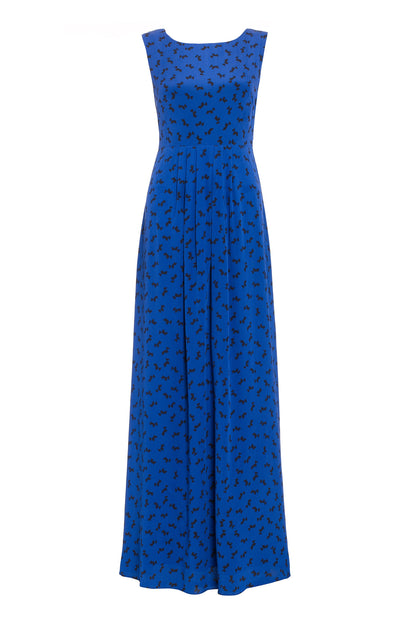 LONG TARIFA DRESS | BLUE SCOTTIE PRINT