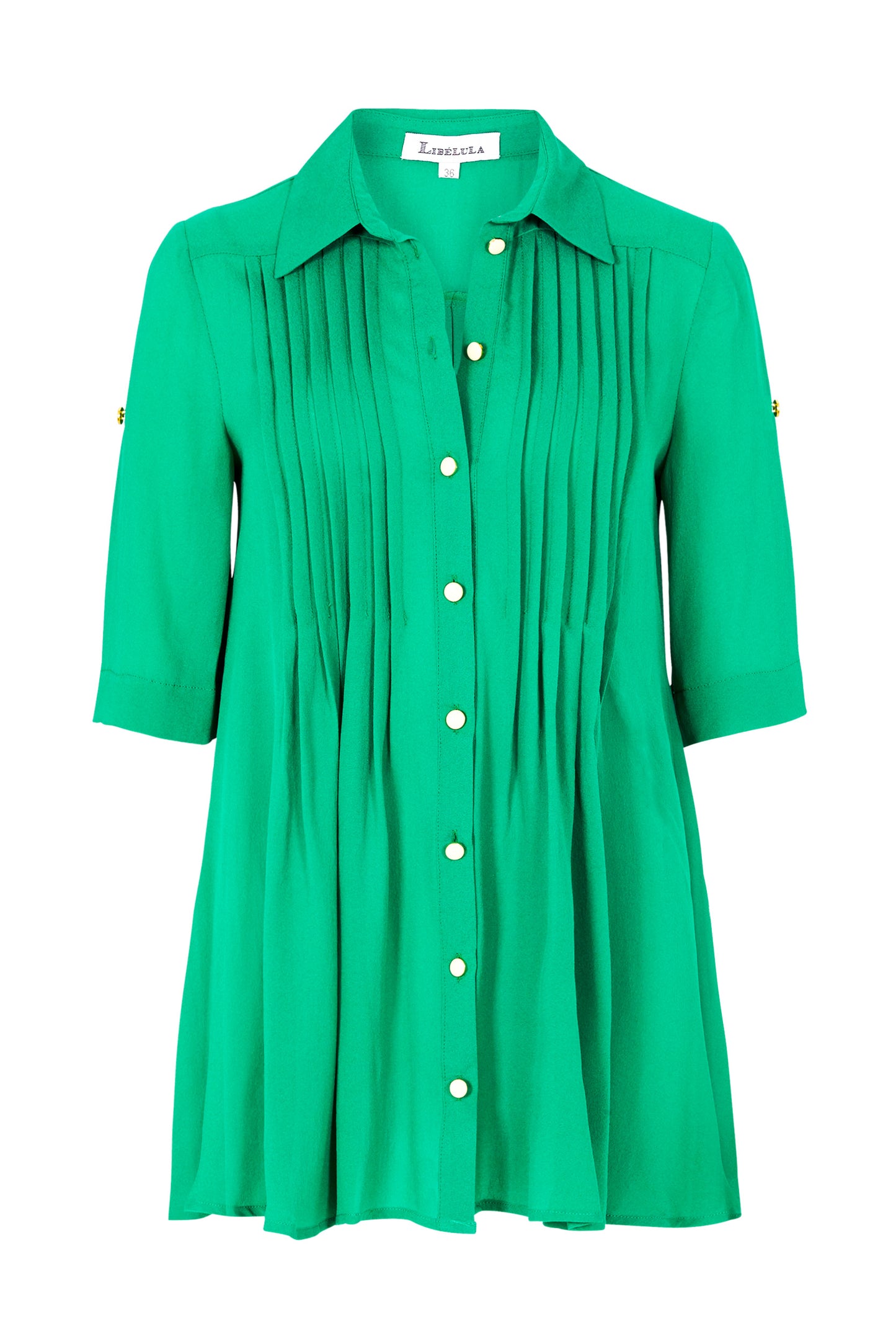 ISLA SHIRT TOP | GREEN SILK GEORGETTE