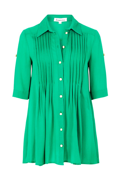 ISLA SHIRT TOP | GREEN SILK GEORGETTE