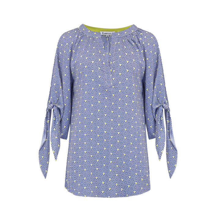 LIZ TOP | BLUE STRIPY TRIANGLE PRINT