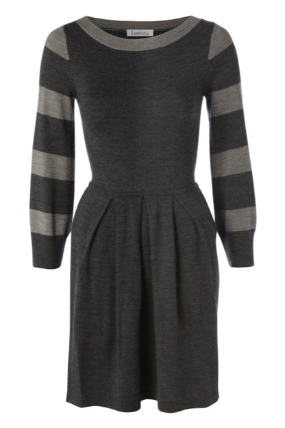 STRIPED SLEEVE DRESS | GREY MERINO WOOL