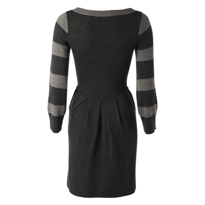 STRIPED SLEEVE DRESS | GREY MERINO WOOL